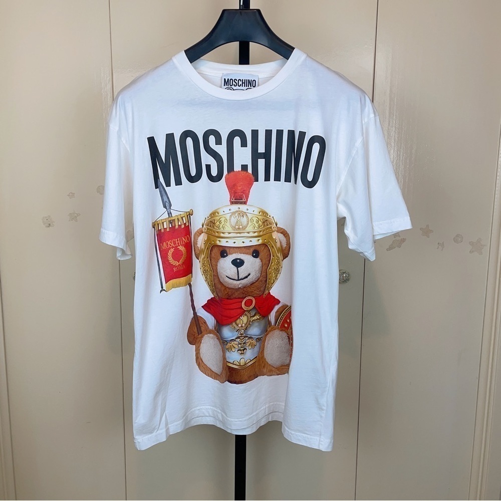 Authentic Moschino Roman Soldier Teddy Bear Print Unisex Tshirt White